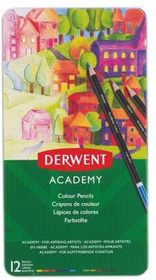 Színes ceruza készlet, fém doboz, DERWENT "Academy", 12 különböző szín, (12 db)