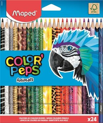 Színes ceruza készlet, háromszögletű, MAPED "Color'Peps Animal", 24 különböző szín, (24 db)