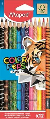 Színes ceruza készlet, háromszögletű, MAPED "Color'Peps Animal", 12 különböző szín, (12 db)