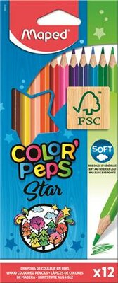 Színes ceruza készlet, háromszögletű, MAPED "Color'Peps Star", 12 különböző szín, (12 db)