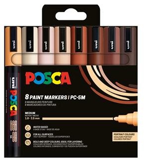 Dekormarker készlet, 1,8-2,5 mm, UNI "Posca PC-5M", 8 különböző portré szín, (8 db)