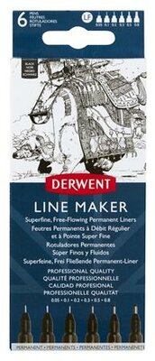 Tűfilc szett, 0,05/0,1/0,2/ 0,3/0,5/0,8 mm, DERWENT "Line Marker", fekete, (6 db)