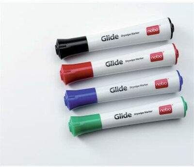 Tábla- és flipchart marker, 3 mm, kúpos, NOBO "Glide", 4 különböző szín, (4 db)