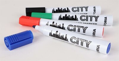 Táblamarker készlet, 1-3 mm, kúpos, VICTORIA VISUAL "City", 4 különböző szín, (4 db)