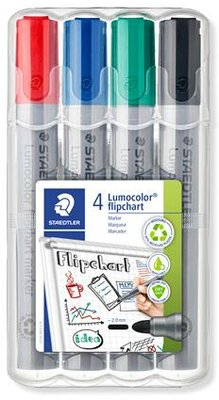 Flipchart marker, 2 mm, kúpos, STAEDTLER "Lumocolor 356", 4 különböző szín, (4 db)