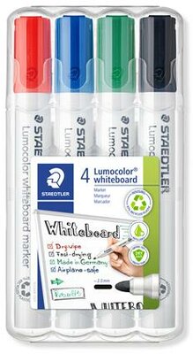 Táblamarker készlet, 2 mm, kúpos, STAEDTLER "Lumocolor® 351", 4 különböző szín, (4 db)