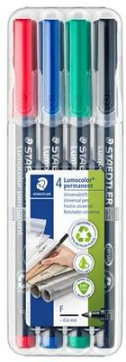 Alkoholos marker készlet, OHP, 0,6 mm, STAEDTLER "Lumocolor® 318 F", 4 különböző szín, (4 db)