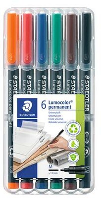 Alkoholos marker készlet, OHP, 1 mm, STAEDTLER "Lumocolor® 317 M", 6 különböző szín, (6 db)
