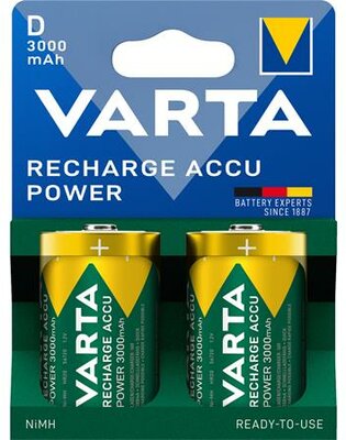 Tölthető elem, D góliát, 2x3000mAh, előtöltött, műanyagmentes, VARTA "Power", (2 db)