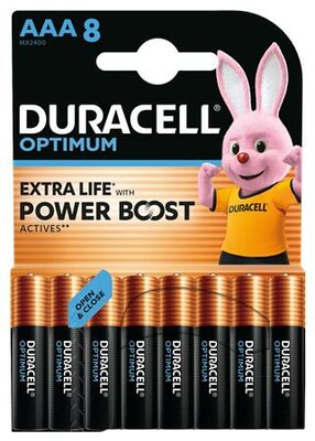 Elem, AAA mikro, 8 db, műanyagmentes, DURACELL "Optimum", (8 db)