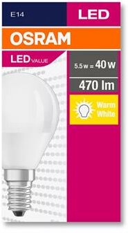 OSRAM - LED izzó, E14, kisgömb, P45, 5,7W, 470lm, 2700K (MF), "Value"