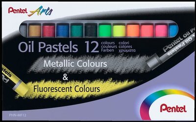 Olajpasztell kréta, PENTEL, "Arts", 12 különböző fluoreszkáló és metál szín, (12 db)