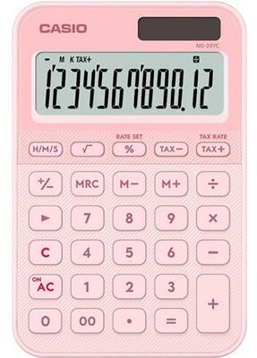 Számológép, asztali, 12 számjegy, CASIO, "MS 20 YC", világos rózsaszín