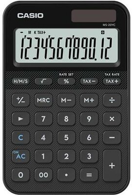 Számológép, asztali, 12 számjegy, CASIO, "MS 20 YC", fekete