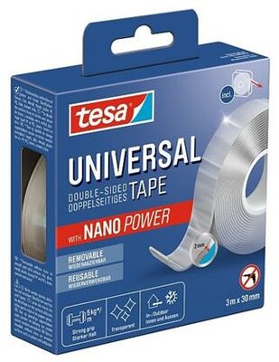 Ragasztószalag, kétoldalas, visszaszedhető, átlátszó, 30 mm x 3 m, TESA "Universal Nanotape", (3 méter)
