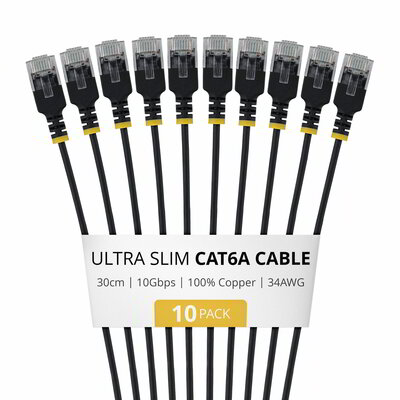 Startech - 30 cm-es fekete, ultravékony Cat6A Ethernet kábel - 6AUTP34BKS30CM10PK