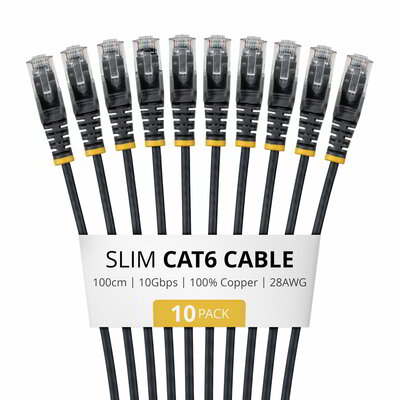 Startech - 1 m-es fekete vékony CAT6 hálózati kábel, 10 darabos - N6PAT100CMBKS10PK