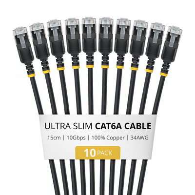 Startech - 15 cm-es fekete, ultravékony Cat6a Ethernet kábel, 10 darabos - 6ASTP34BKS15CM10PK