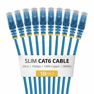 Startech - 25 cm-es kék vékony CAT6 hálózati kábel, 10 darabos - N6PAT25CMBLS10PK