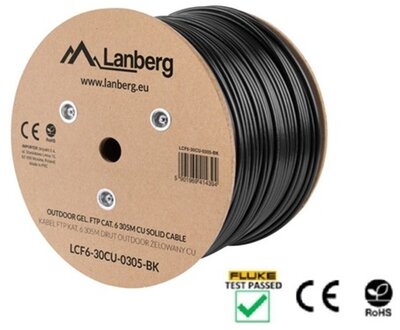 Lanberg - LAN KÁBEL CAT.6 FTP 305M SZILÁRD KÜLTÉRI ZSELÉS RÉTEGGEL - LCF6-30CU-0305-BK