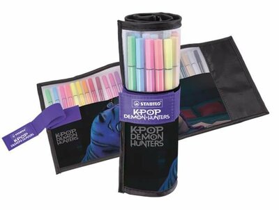 Filctoll készlet, felcsavarható szett, 1 mm, STABILO "Pen 68" "K-Pop démonvadászok", 25 különböző szín, (25 db)