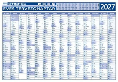 Éves tervező és projekt naptár, kétoldalas, fémléces, kék színű filctollal, 70x100 cm, 2027 évi, STIEFEL