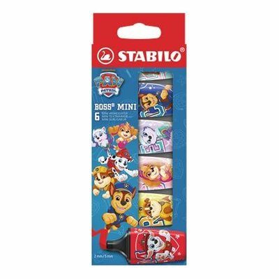 Szövegkiemelő készlet, 2-5 mm, STABILO "Boss Mini", Mancs őrjárat, 6 különböző szín, (6 db)
