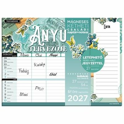 Falinaptár, mágneses, kétheti, jegyzettömbbel, 22x30 cm, LIZZYCALENDAR "Anyu tervezője Scrapbook Style"