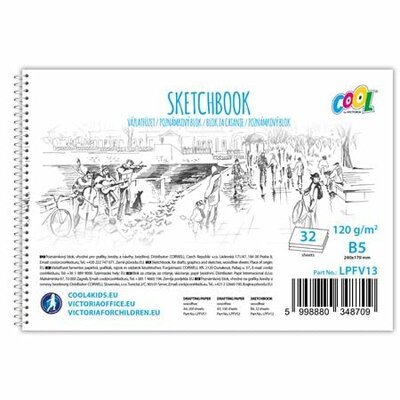 Vázlatfüzet, famentes, B5, spirál, 32 lap, COOL BY VICTORIA