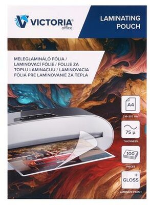 Meleglamináló fólia, 75 mikron, A4, fényes, VICTORIA OFFICE, (100 db)