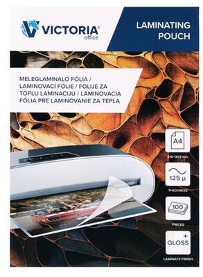 Meleglamináló fólia, 125 mikron, A4, fényes, VICTORIA OFFICE, (100 db)