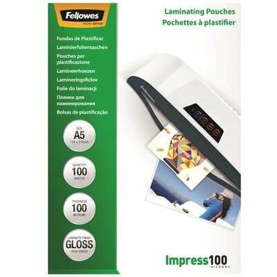 Meleglamináló fólia, 100 mikron, A5, fényes, 100 db, FELLOWES, (100 db)
