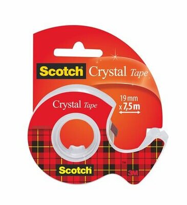 Ragasztószalag, adagolón, kézi, 19 mm x 7,5 m, 3M SCOTCH "Crystal", (7 méter)
