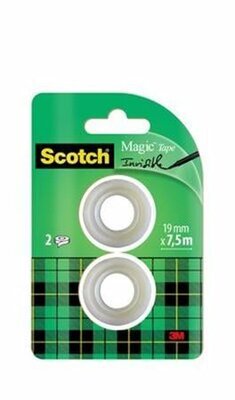 Ragasztószalag, 19 mm x 7,5 m, 3M SCOTCH "Magic tape 810", (2 db)
