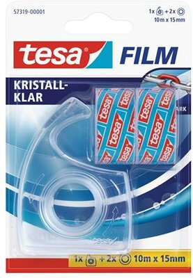 Ragasztószalag-adagoló, kézi, 2 db TESA "tesafilm®" 15mm x 10 m ragasztószalag, átlátszó, (3 db)