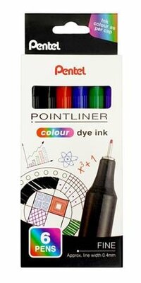 Tűfilc készlet, 0,4 mm, PENTEL "Pointliner", 6 különböző szín, (6 db)