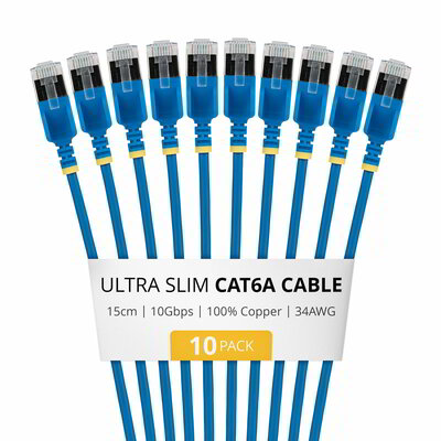 Startech - 15 cm-es kék ultravékony Cat6A Ethernet patch kábel, 10 darab - 6ASTP34BLS15CM10PK