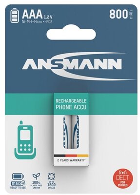 ANSMANN - akku, micro ceruza, AAA, 800 mAh maxE, DECT készülékekhez is, 2 db - 5035332