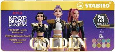 Filctoll készlet, metál, fémdobozos, 1 mm, STABILO "Pen 68 Metallic" K-Pop démonvadászok", 8 különböző metál szín, (8 db)