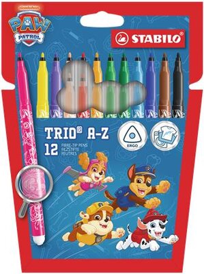 Filctoll készlet, 0,7 mm, STABILO "Trio A-Z", Mancs őrjárat, 12 különböző szín, (12 db)