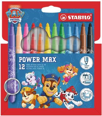 Filctoll készlet, vastag, 3 mm, STABILO "Power Max", Mancs őrjárat, 12 különböző szín, (12 db)