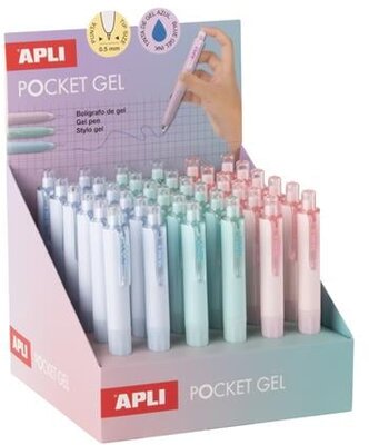 Mini zseléstoll display, 0,5 mm, nyomógombos, APLI "Pocket Gel", vegyes pasztell színek, (36 db)