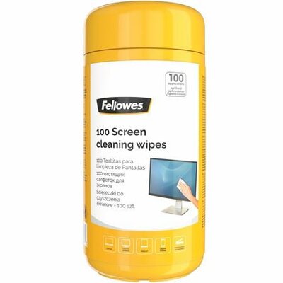 Tisztítókendő, képernyőhöz, 100 db, FELLOWES, (100 lap)