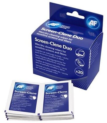 Tisztítókendő, képernyőhöz, 20 db nedves-száraz kendőpár, AF "Screen-Clene Duo", (20 pár)