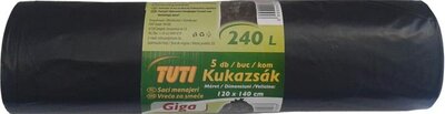 Nagykukazsák, 240 l, 5 db, 120x140 cm, 40 µ, TUTI "Giga", fekete, (5 db)