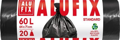 Szemeteszsák, 60 l, 20 db, 64x71 cm, 15 µ, ALUFIX, fekete, (20 db)