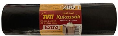 Szemeteszsák, extra erős, 200 l, 10 db, 95x120 cm, 32 µ, TUTI "Extra", fekete, (10 db)