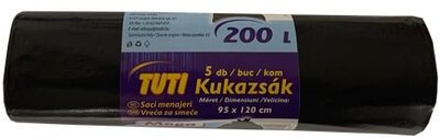 Szemeteszsák, extra erős, 200 l, 5 db, 95x120 cm, 38 µ, TUTI "Mega", fekete, (5 db)