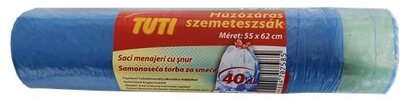 Szemeteszsák, zárószalagos, 40 l, 15 db, 55x62 cm, 17 µ, TUTI, kék, (15 db)