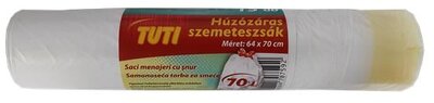 Szemeteszsák, zárószalagos, 70 l, 15 db, 64x70 cm, 19 µ, TUTI, fehér, (15 db)